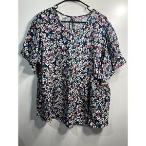 terra & sky womens short sleeve floral blouse top shirt plus size 0X 14w